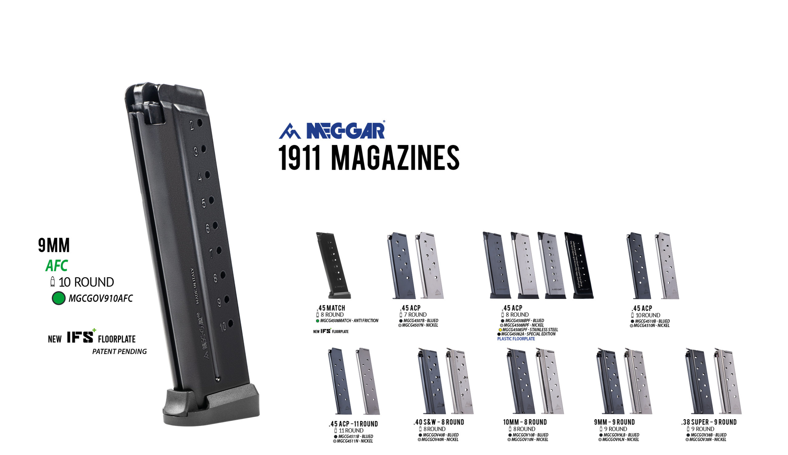 Mec-gar 1911 Pistol Magazines Made in Italy